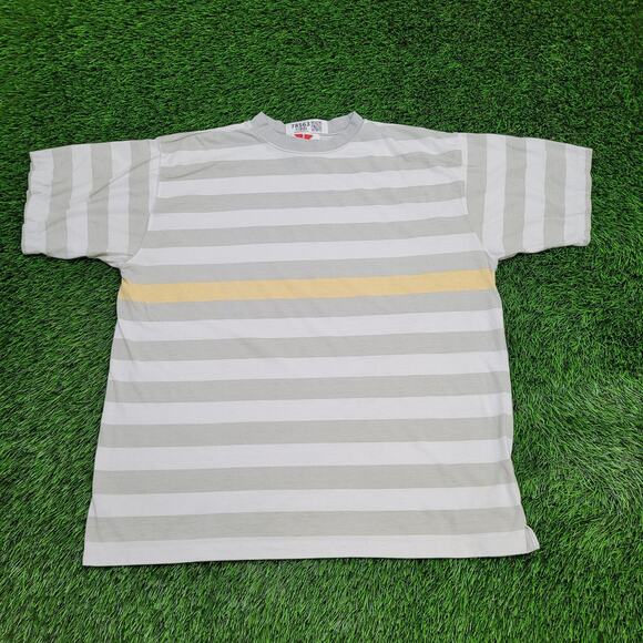 Vintage Winners Horizontal Stripe Shirt Large 24x28 Pastel Gray Yellow White - Picture 1 of 10